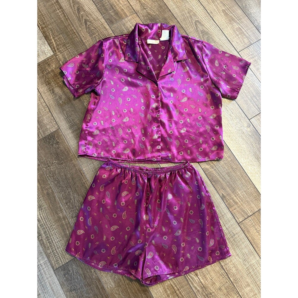 Vintage 2 piece Inner Most Satin Pjs Set Burgundy Paisley